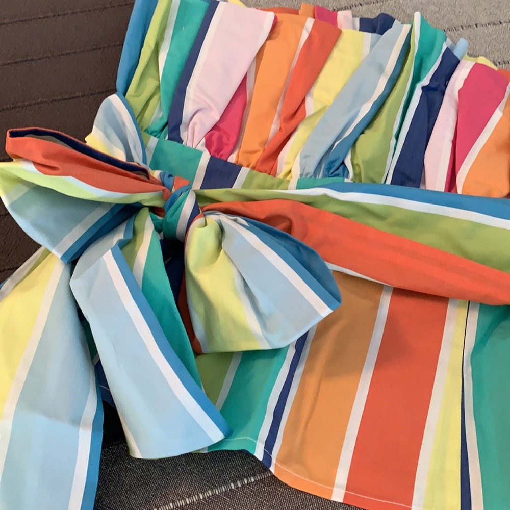 Rainbow Striped Strapless Top Peplum S NEW Bustier Bow Ribbon Picnic Cupcake - Picture 6 of 8